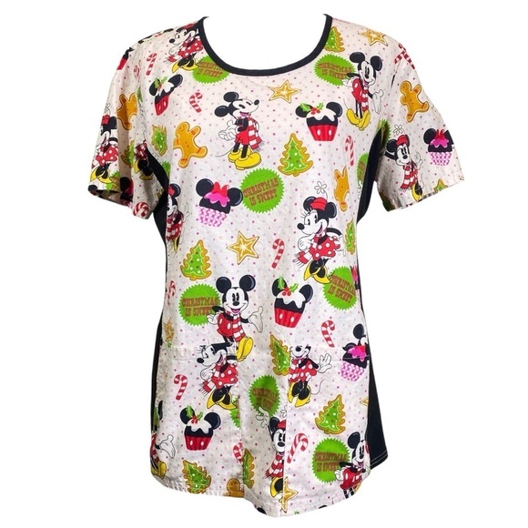 DISNEY Women's Small Mickey Minnie Mouse Christmas scrub uniform medical nurse - Picture 1 of 10